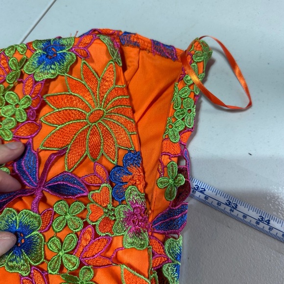 Akira Iris Orange Floral Embroidered Lace Shorts Size S Hot Pants Party Colorful - Picture 6 of 10